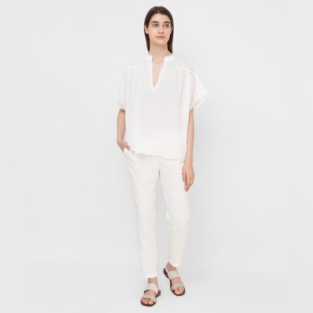 Les Coyotes De Paris Size 34 Ella White Blouse With Lace Inserts